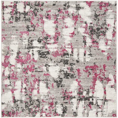 Flowers First 4 x 4 ft. Skyler Contemporary Square Power Loomed Rug Grey & Pink FL2149382